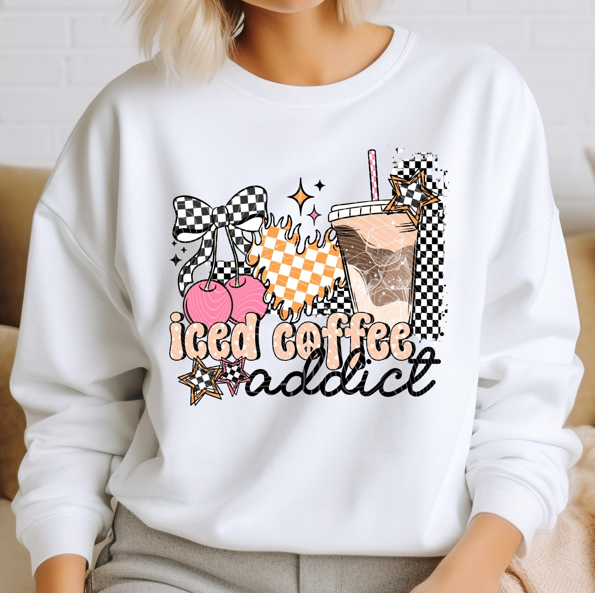 Iced Coffee Addict DTF Transfer Ready For Press, Coffee Dtf Print, Coquette Bow DTF, Heat Press Transfer, Direct To Film Custom Transfer