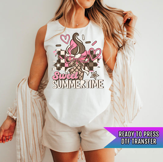 Sweet Summertime DTF Transfer Ready For Press, Summer Dtf Print, Coquette Bow DTF Print, Heat Press Transfer, Direct To Film Custom Transfer