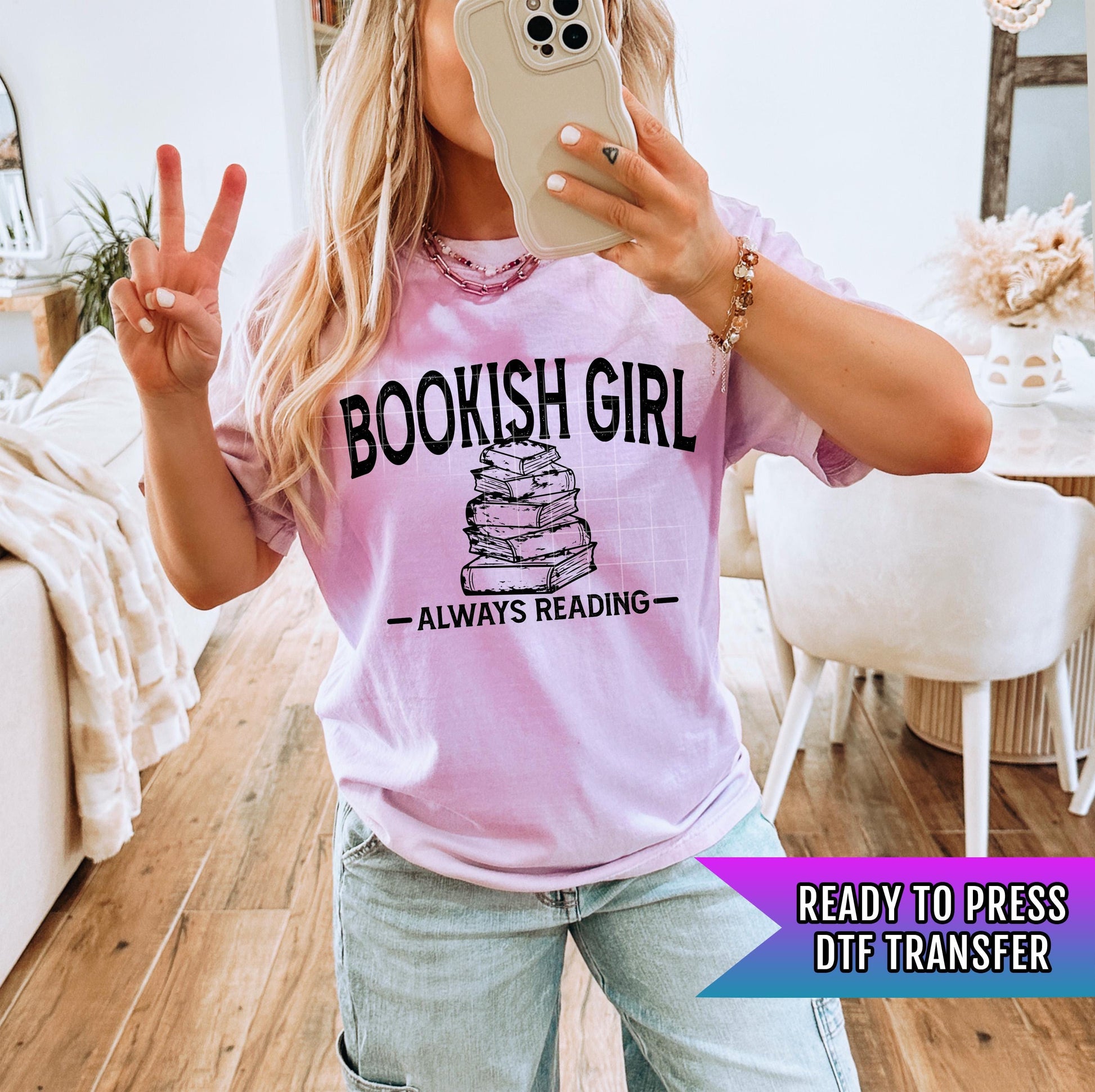 Bookish Girl DTF Transfer Ready For Press, Book Lover DTF Print, Heat Press Transfers, Direct To Film, Book Dtf Transfer, Bookish Heat Press