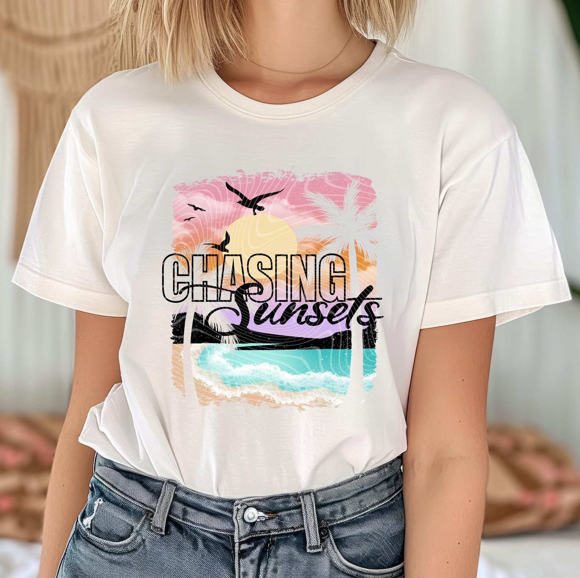 Chasing Sunsets DTF Transfer Ready For Press, Summer Dtf Print, Coastal DTF, Heat Press Transfer, Direct To Film, Custom Transfer, Beach Dtf