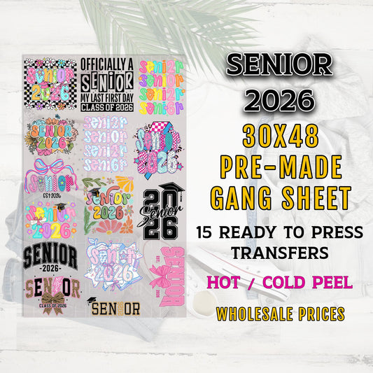 Senior 2026 Gang Sheet, Senior DTF Transfers, Senior 2026 DTF Transfer Ready For Press, Senior Class of 2026 Transfers, Graduation Transfers