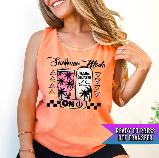 Summer Mode On DTF Transfers Ready For Press, Retro Summer Dtf Print, Sunshine DTF Print, Heat Press Transfer Direct To Film Custom Transfer