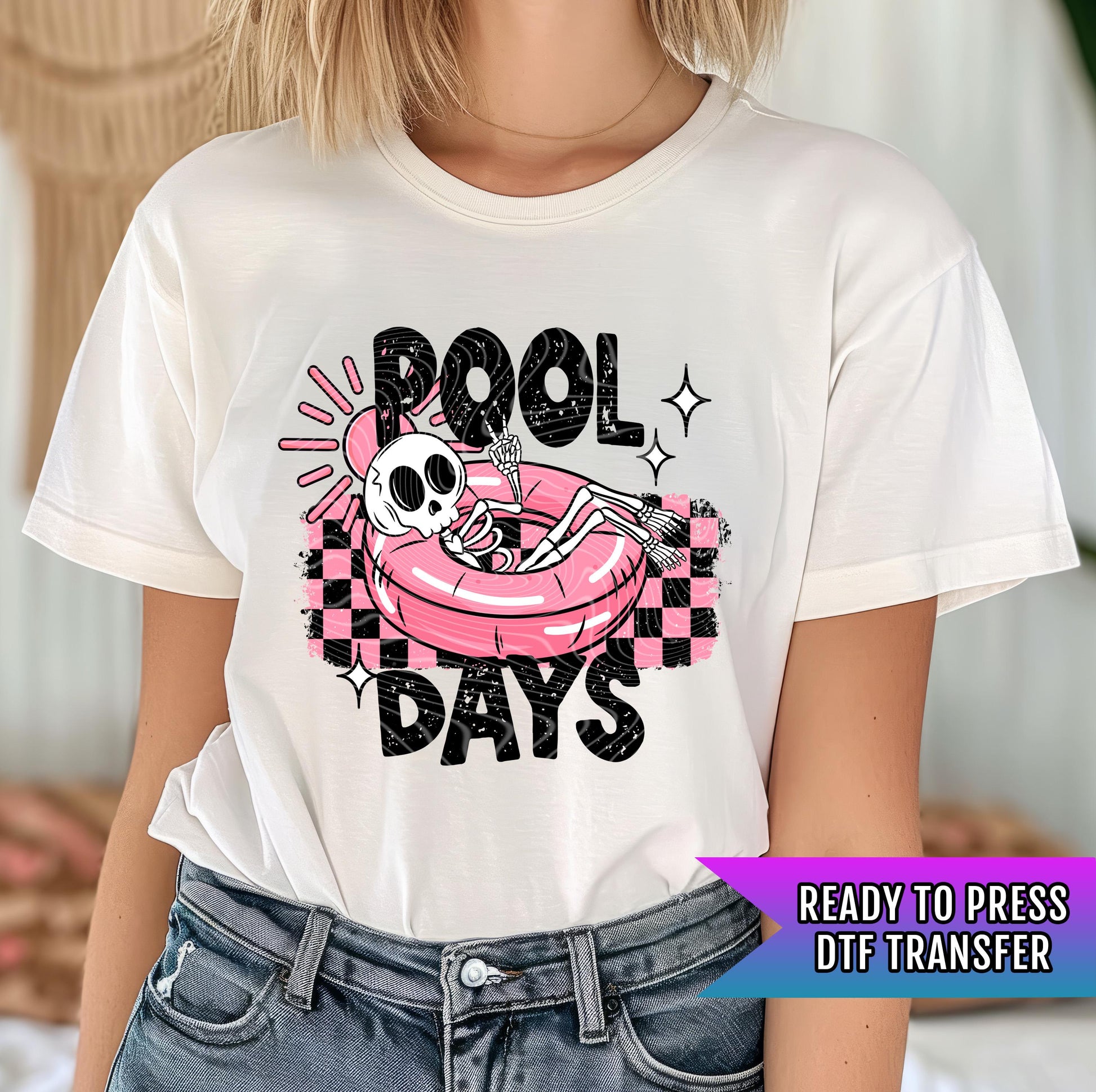 Pool Days DTF Transfer Ready For Press, Retro Summer Dtf Print, Skeleton DTF Transfer, Heat Press Transfer, Direct To Film, Custom Transfer
