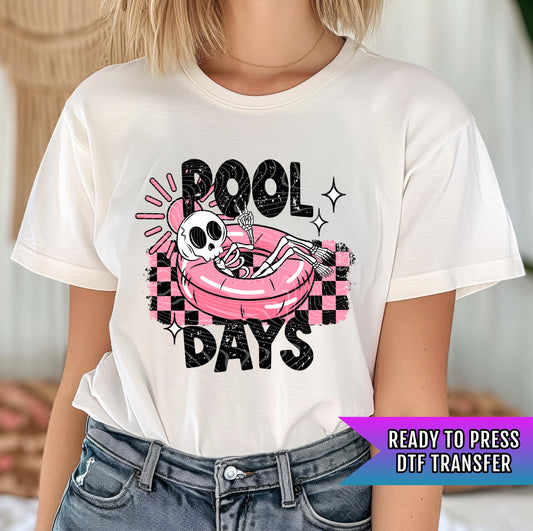 Pool Days DTF Transfer Ready For Press, Retro Summer Dtf Print, Skeleton DTF Transfer, Heat Press Transfer, Direct To Film, Custom Transfer