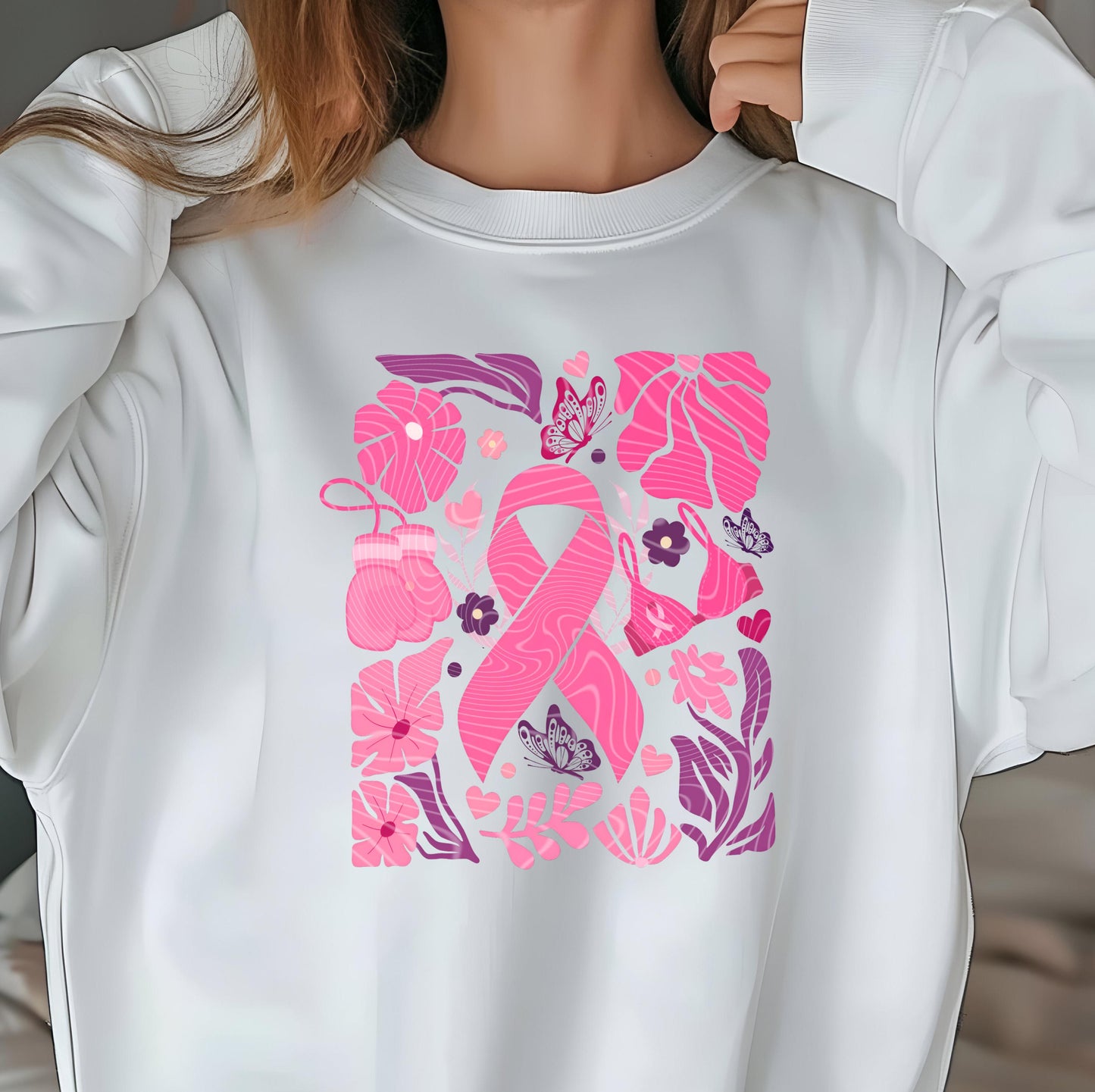 Pink Ribbon Floral DTF Transfers Ready For Press, Cancer Fighter Dtf Prints, Breast Cancer Awareness, Heat Press Transfers, Direct To Film