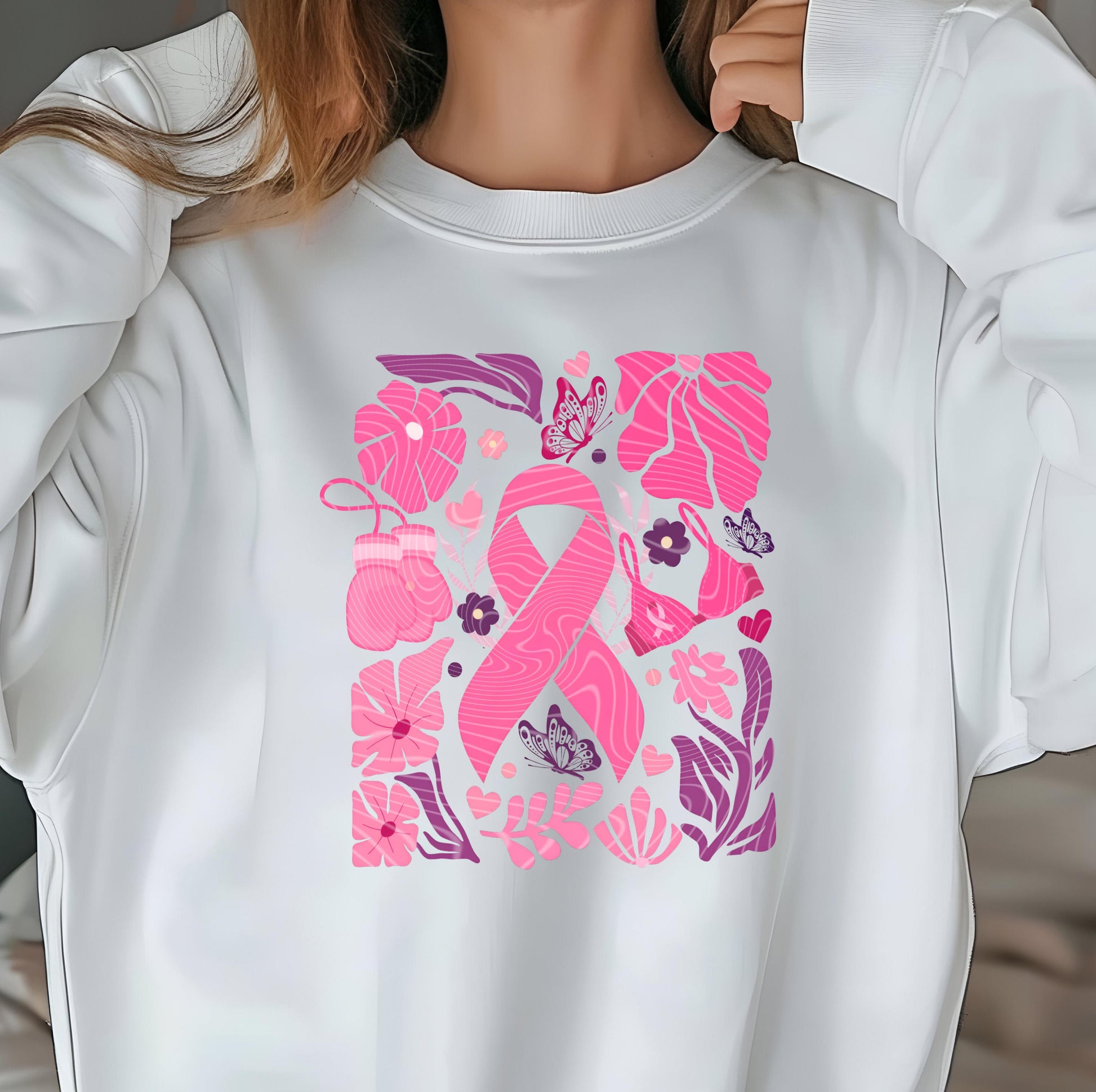 Pink Ribbon Floral DTF Transfers Ready For Press, Cancer Fighter Dtf Prints, Breast Cancer Awareness, Heat Press Transfers, Direct To Film
