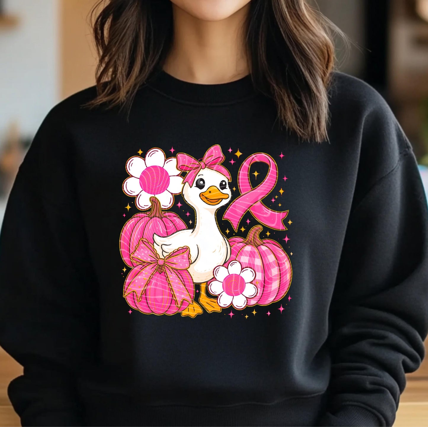 Cute Duck Pink Ribbon DTF Transfers Ready For Press, Cancer Fighter Dtf Print, Pink Pumpkin Fall Dtf, Heat Press Transfers, Direct To Film