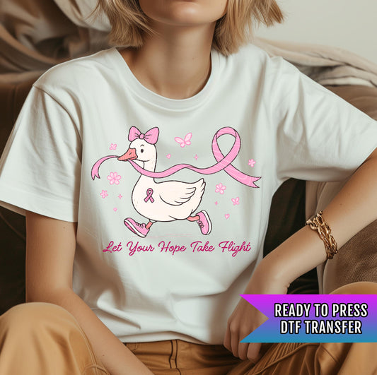 Let Your Hope Take Flight DTF Transfer Ready For Press, Cancer Fighter Dtf Print, Breast Cancer Awareness Heat Press Transfer Direct To Film