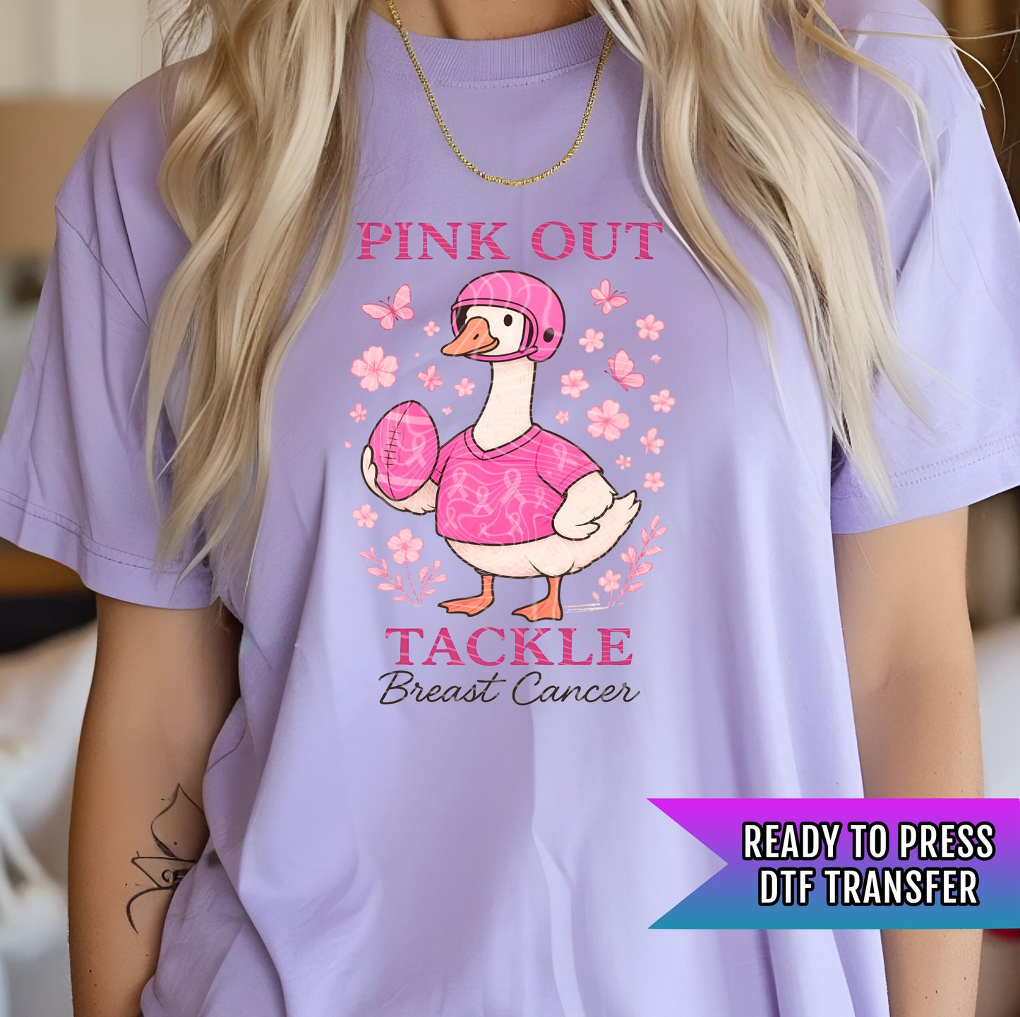 Pink Out Tackle Breast Cancer DTF Transfer Ready For Press, Cancer Fighter Dtf, Breast Cancer Awareness, Heat Press Transfer, Direct To Film