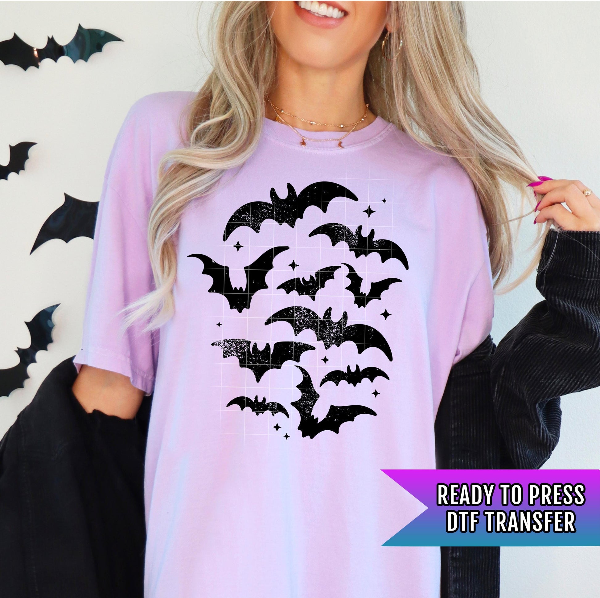 Flying Bats Halloween DTF Transfer, Halloween DTF Transfer Ready For Press, Horror DTF, Heat Press Transfer, Direct To Film, Custom Transfer