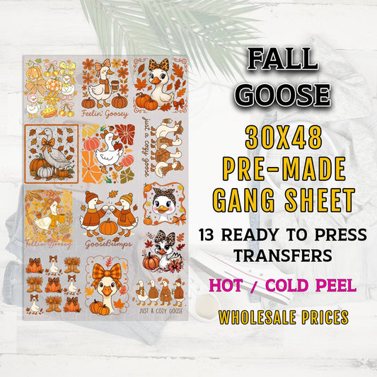 Fall Goose Gang Sheet, Fall DTF Transfers, Fall Goose DTF Transfer Ready For Press, Fall DTF Ready to Press, Tshirt Design, Cute Prints, Dtf