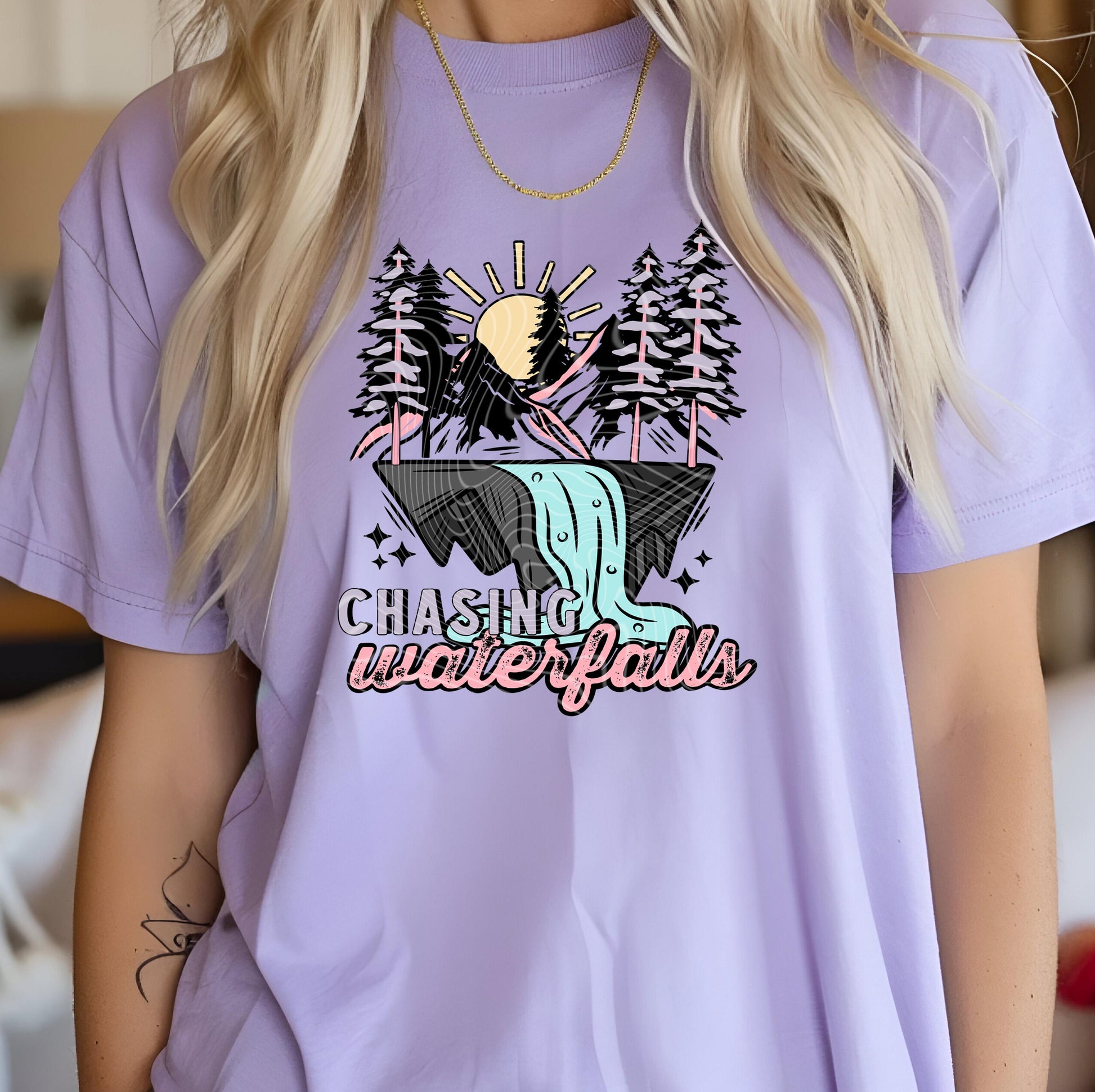 Chasing Waterfalls DTF Transfer Ready For Press, Camping Dtf Print, Camper DTF, Heat Press Transfer Mountain, Direct To Film Custom Transfer
