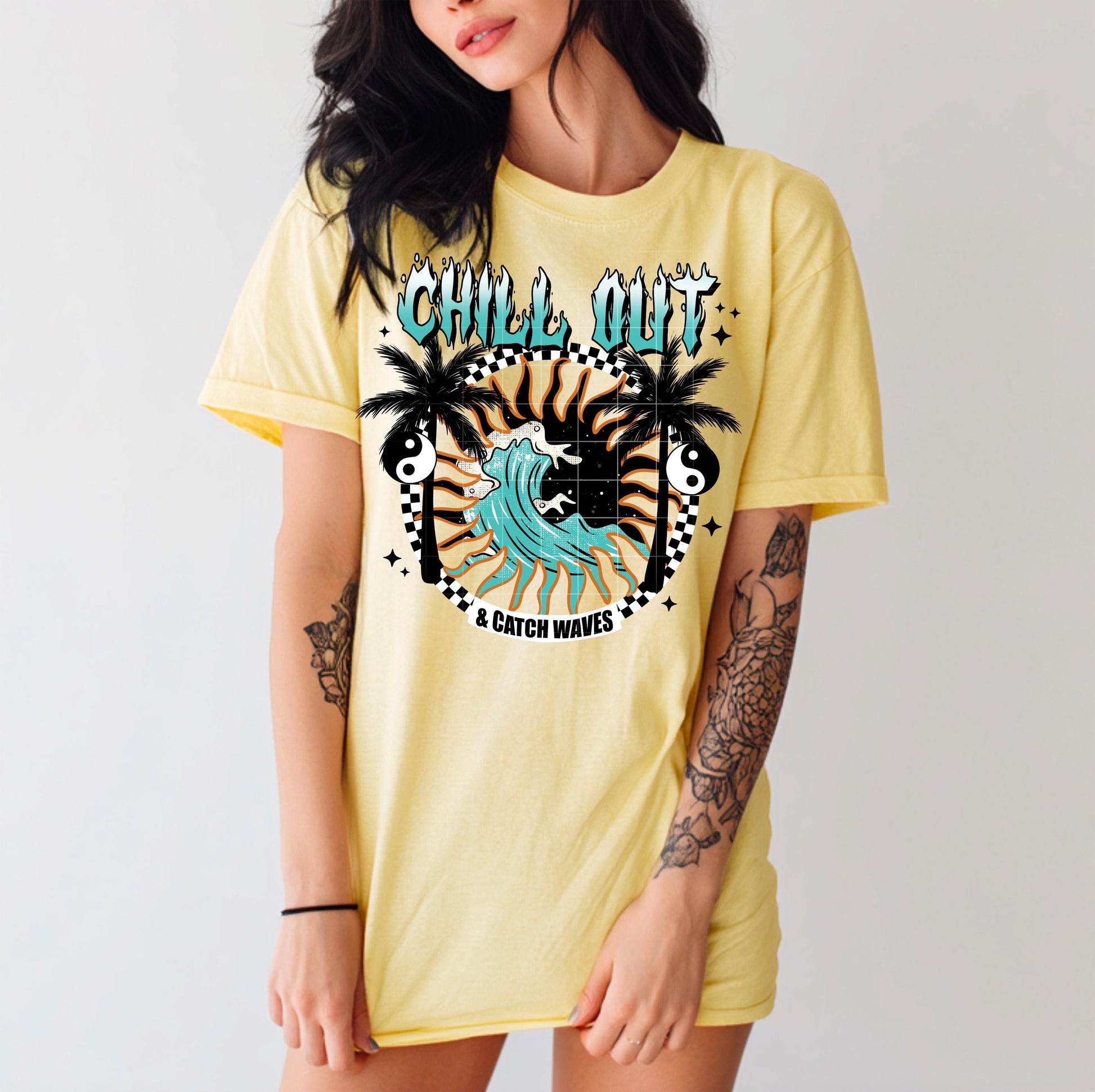 Chill Out & Catch Waves DTF Transfer Ready For Press, Summer DTF Print, Heat Press Transfer, Direct To Film, Beach Dtf Transfer, Coastal Dtf