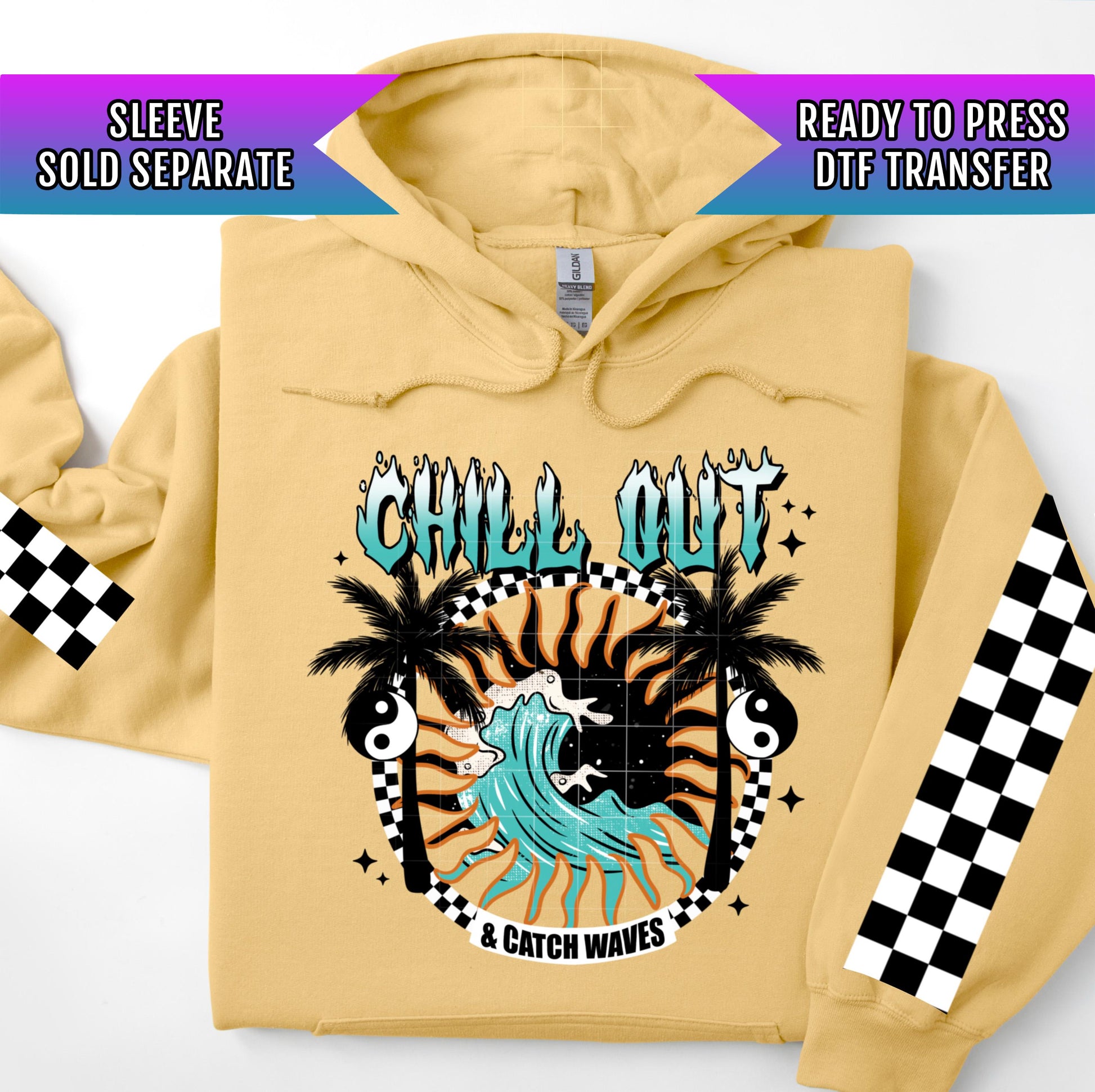 Chill Out & Catch Waves DTF Transfer Ready For Press, Summer DTF Print, Heat Press Transfer, Direct To Film, Beach Dtf Transfer, Coastal Dtf