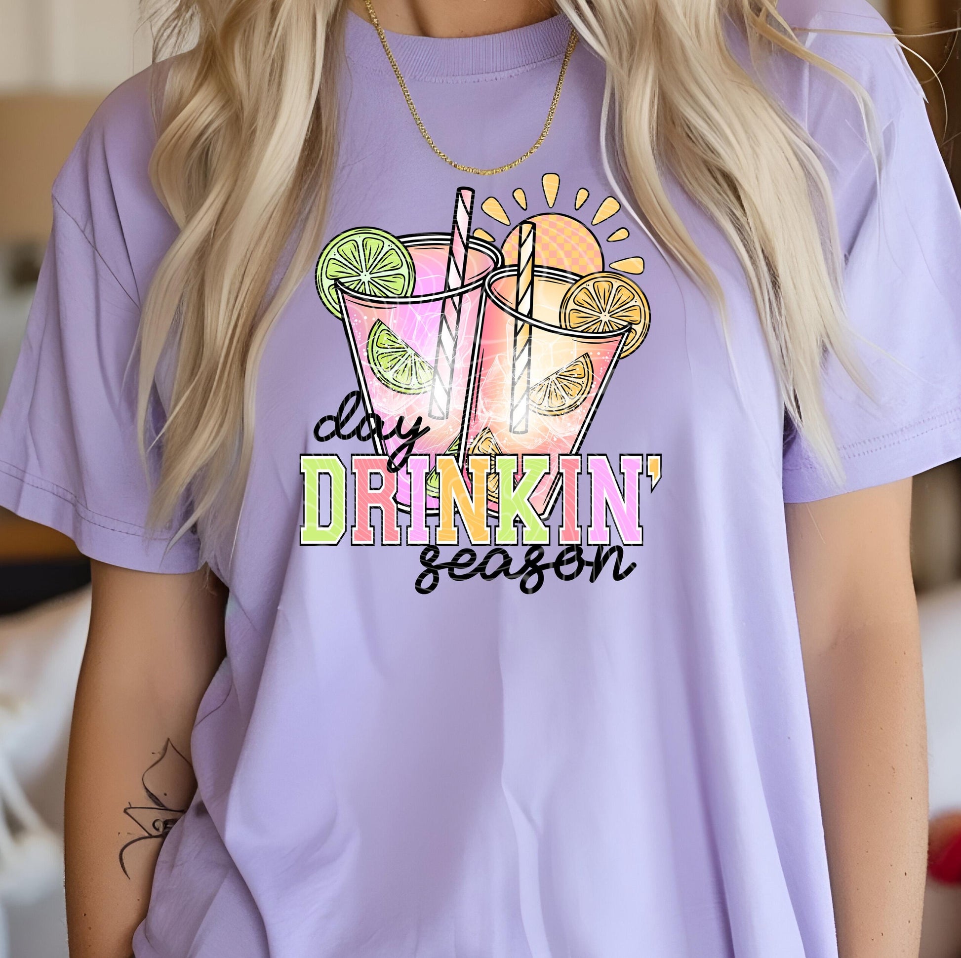 Day Drinkin' Season DTF Transfer Ready For Press, Beach Dtf Print, Summer DTF Heat Press Transfer Coastal Dtf Direct To Film Custom Transfer