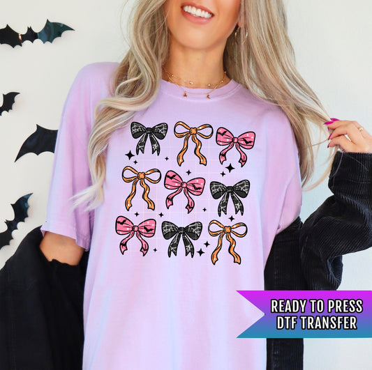Coquette Bow DTF Transfer Ready For Press, Halloween DTF Print, Heat Press Transfer, Direct To Film, Spooky Season Transfer, Custom Transfer