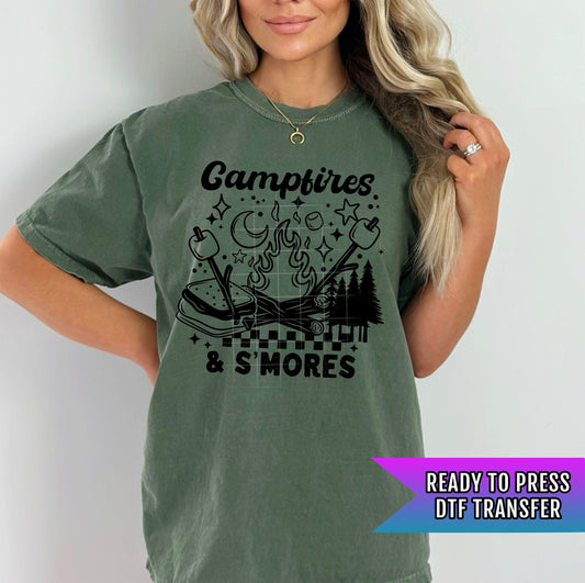 Campfires & S&#39;mores DTF Transfer Ready For Press, Camping Lover Dtf Print, Camper Dtf, Heat Press Transfer, Direct To Film, Custom Transfer