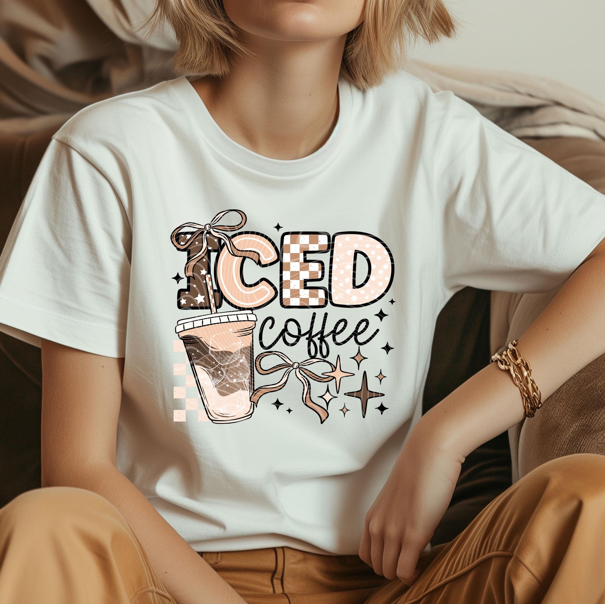Iced Coffee DTF Transfer Ready For Press, Coquette Bow DTF Print, Heat Press Transfer, Direct To Film, Coffee Bow Transfer, Custom Transfers
