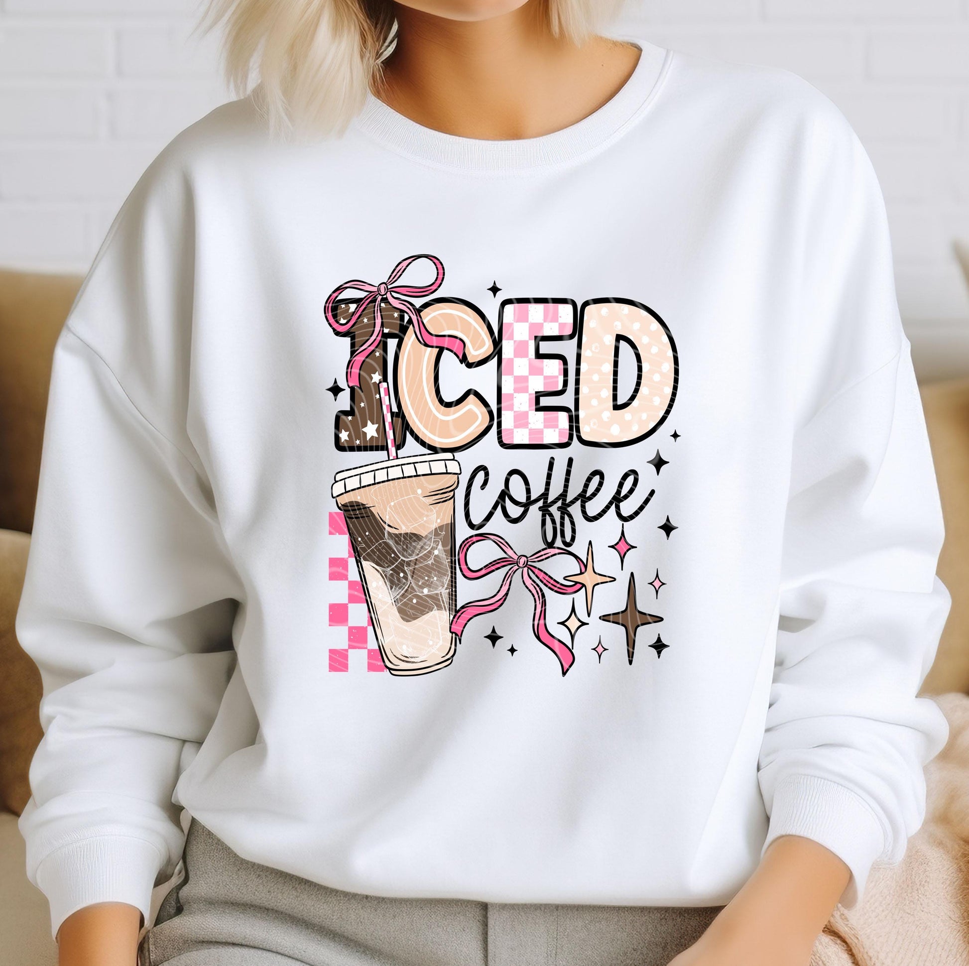 Iced Coffee DTF Transfer Ready For Press, Coquette Bow DTF Print, Heat Press Transfer, Direct To Film, Retro Coffee Transfer Custom Transfer