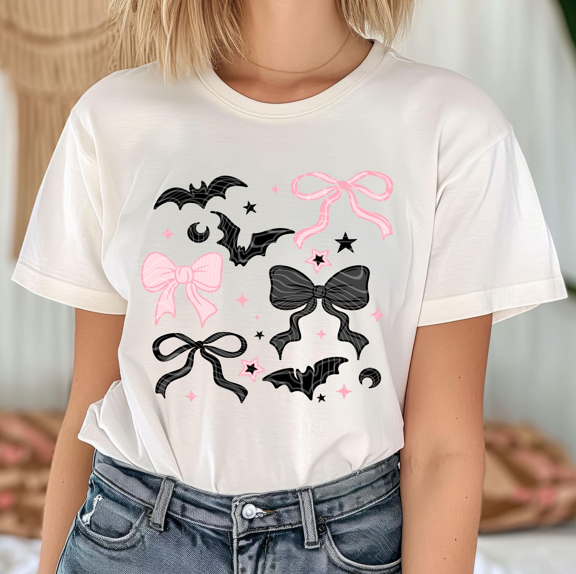 Pink Bow Halloween DTF Transfer, Halloween DTF Transfer Ready For Press, Spooky Season, Heat Press Transfer, Custom Transfer, Direct To Film