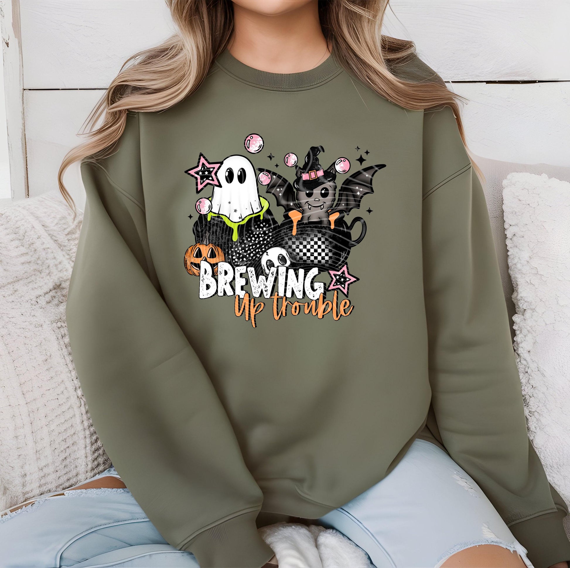 Brewing Up Trouble DTF Transfer, Halloween DTF Transfer Ready For Press, Spooky Season, Heat Press Transfer, Custom Transfer, Direct To Film
