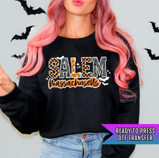 Salem Massachusetts DTF Transfer, Halloween Massachusetts DTF Transfer Ready For Press, Heat Press Transfer, Custom Transfer, Direct To Film