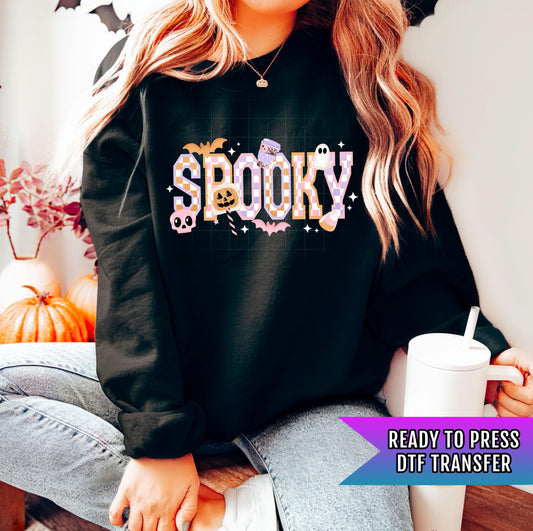 Spooky Checkered DTF Transfer, Halloween DTF Transfer Ready For Press, Spooky Season, Heat Press Transfer, Custom Transfers, Direct To Film