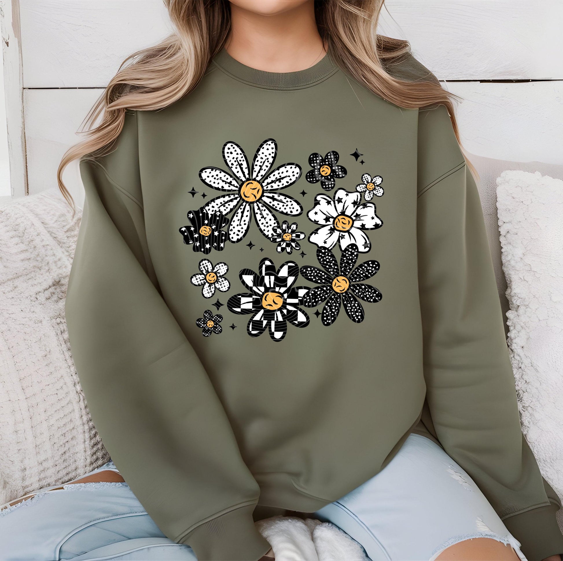 Retro Smiley Flower DTF Transfer Ready For Press, Direct To Film, Heat Press Transfer Floral Dtf Print Retro Flower Transfer Custom Transfer