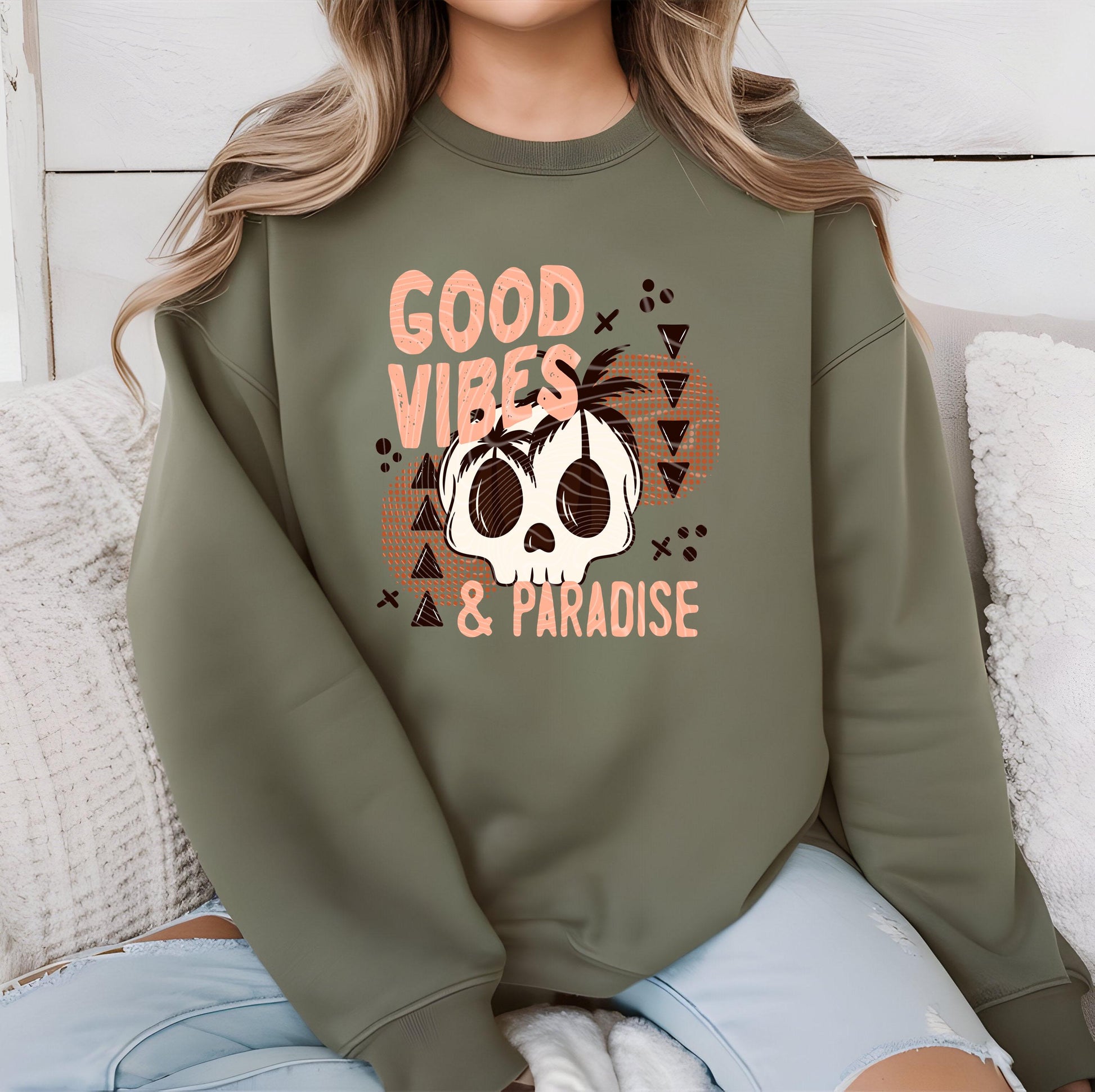 Good Vibes Paradise DTF Transfer Ready For Press, Halloween Beach Dtf Print, Skull Palm, Heat Press Transfer, Direct To Film Custom Transfer