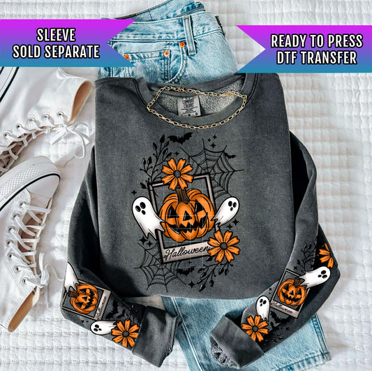 Halloween Pumpkin Ghost DTF Transfer, Halloween DTF Transfer Ready For Press, Heat Press Transfer, Direct To Film, Custom Transfer, Spooky