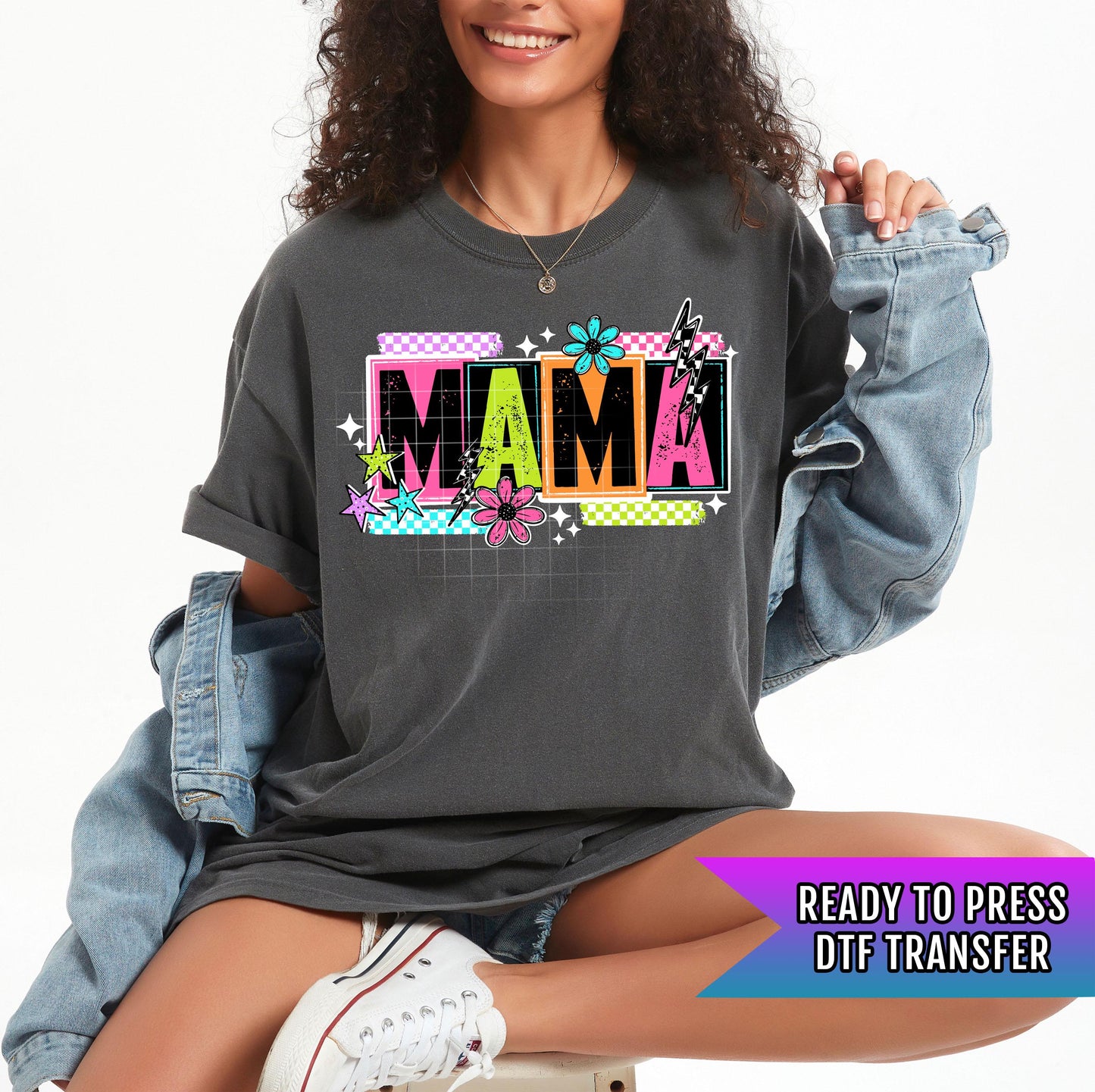 Retro Groovy Mom DTF Transfer Ready For Press, Checkered Mama DTF Print, Heat Press Transfer, Direct To Film, Mama Transfer, Custom Transfer