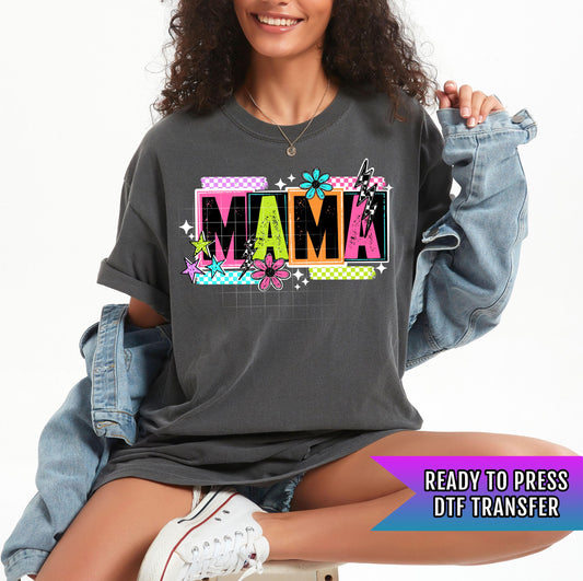 Retro Groovy Mom DTF Transfer Ready For Press, Checkered Mama DTF Print, Heat Press Transfer, Direct To Film, Mama Transfer, Custom Transfer