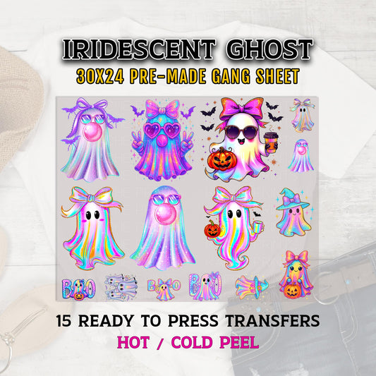 Iridescent Ghost DTF Transfer Ready For Press, Ghost Transfers, Halloween DTF Transfer, Ghosts DTF Prints, Direct to Film, Neon Halloween