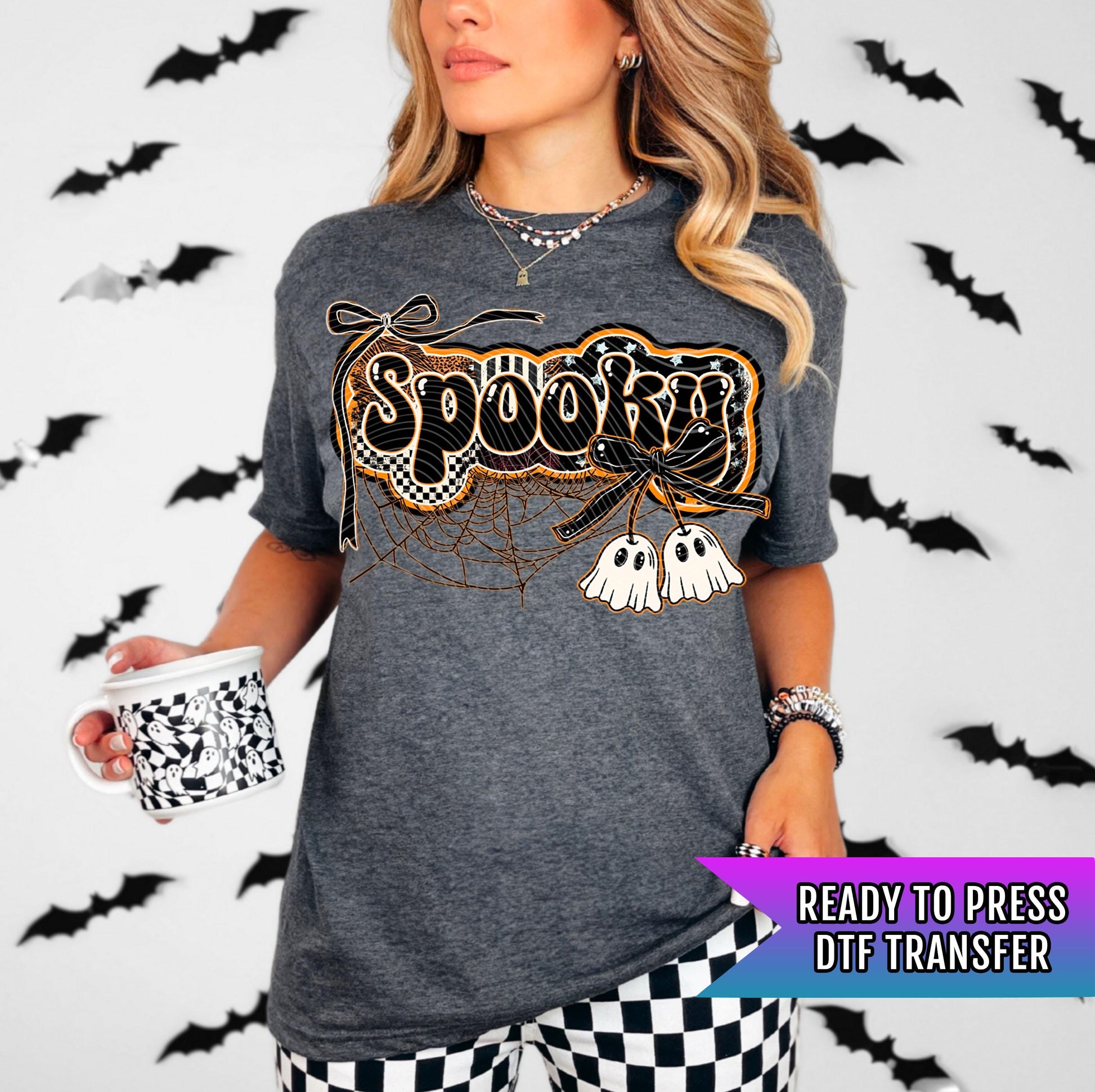 Spooky DTF Transfers, Halloween DTF Transfers Ready For Press, Spiderweb Bow Dtf Print, Heat Press Transfer, Direct To Film, Custom Transfer