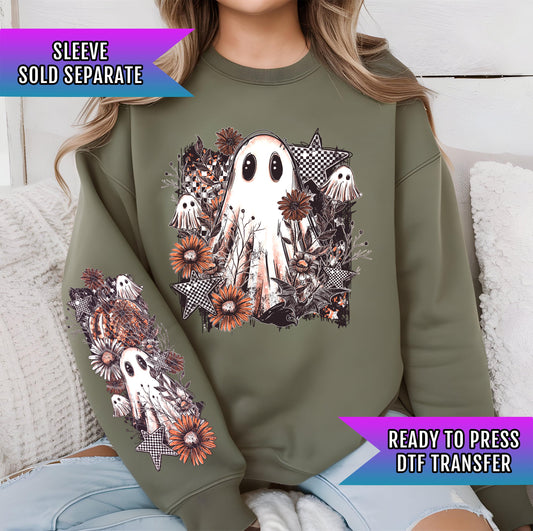Cute Ghost DTF Transfer, Halloween DTF Transfer Ready For Press, Floral Spooky Dtf Print, Heat Press Transfer Direct To Film Custom Transfer