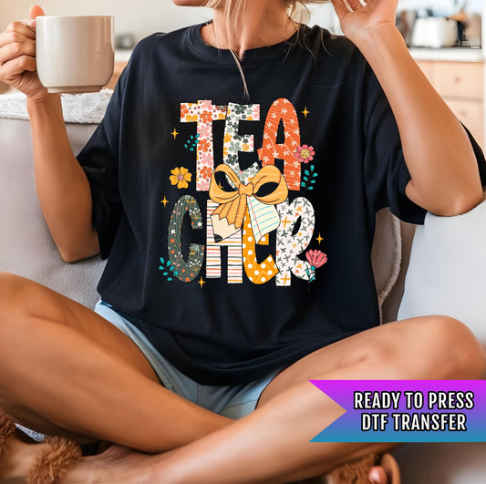 Teacher DTF Transfers Ready For Press, Educator Dtf, Direct To Film, Heat Press Transfer, Back To School Floral Transfers, Custom Transfers