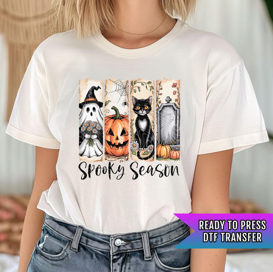 Spooky Season DTF Transfes, Halloween Ghost Pumpkin Cat DTF Transfer Ready For Press, Heat Press Transfers, Direct To Film, Custom Transfers