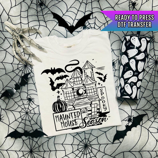 Haunted House DTF Transfer, Halloween DTF Transfer Ready For Press, Spooky Ghost Skull, Heat Press Transfer, Direct To Film, Custom Transfer