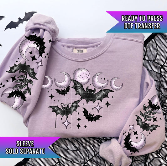 Moon Phases Bat DTF Transfer, Gothic Witchy Halloween DTF Transfer Ready For Press, Heat Press Transfers, Direct To Film, Custom Transfers
