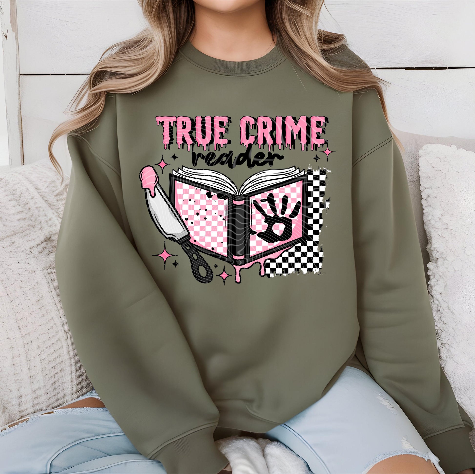 True Crime Reader DTF Transfer Ready For Press, Funny Dtf Print, Book Lover DTF Heat Press Transfer Direct To Film Humor Dtf Custom Transfer