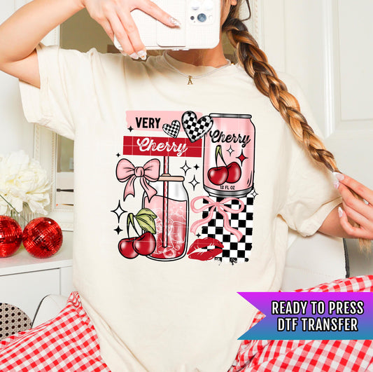 Very Cherry DTF Transfer Ready For Press, Coquette Bow Dtf Print, Retro Cherries DTF, Heat Press Transfer, Direct To Film, Custom Transfer