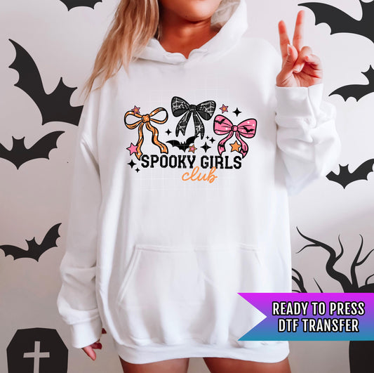 Spooky Girls Club DTF Transfer Ready For Press, Coquette Bow Dtf, Halloween DTF Prints, Heat Press Transfer, Direct To Film, Custom Transfer