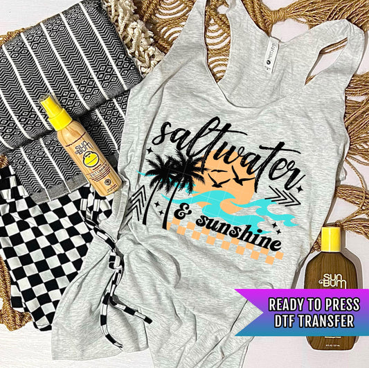 Saltwater & Sunshine DTF Transfer Ready For Press, Summer Dtf Prints, Vacation DTF, Heat Press Transfers, Direct To Film, Custom Transfers