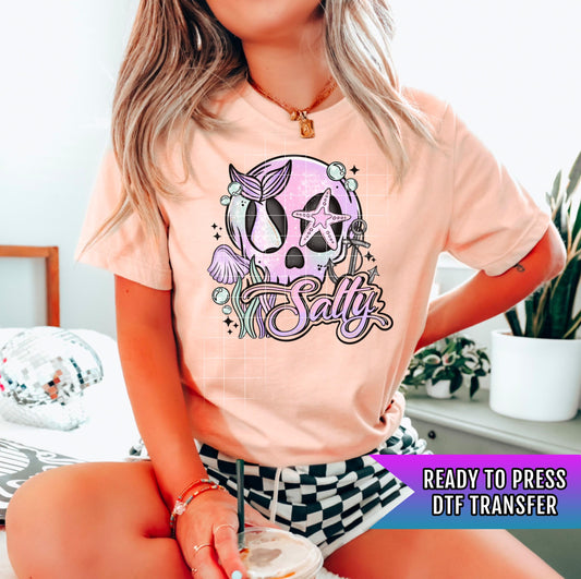 Salty DTF Transfer Ready For Press, Summer Dtf Prints, Skull Summer DTF Print, Heat Press Transfer, Direct To Film, Custom Transfer, Coastal