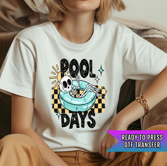 Pool Days DTF Transfer Ready For Press, Summer Dtf Print, Sunshine DTF Print, Skeleton, Heat Press Transfer, Direct To Film, Custom Transfer
