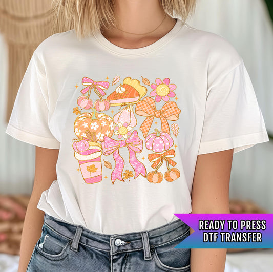 Fall Season DTF Transfer Ready For Press, Fall DTF Prints, Coquette Bow Dtf, Pumpkin Dtf Print, Heat Press Transfer, Flower, Custom Transfer