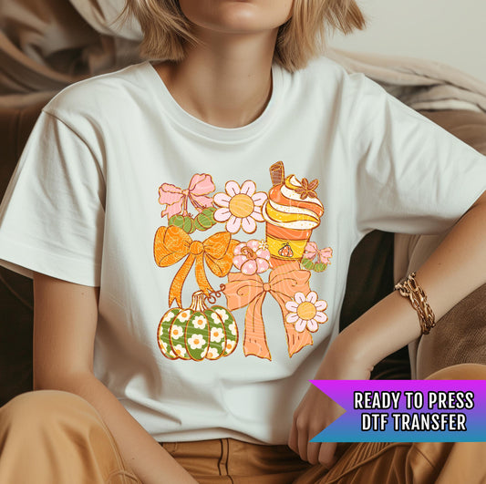 Fall Season DTF Transfer Ready For Press, Fall Vibes DTF Print, Pumpkin, Coquette Bow, Heat Press Transfers, Direct To Film, Custom Transfer