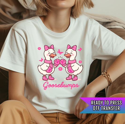 Goosebumps Pink Ribbon DTF Transfers Ready For Press, Cancer Fighter Dtf Print, Breast Cancer Awareness, Heat Press Transfer, Direct To Film