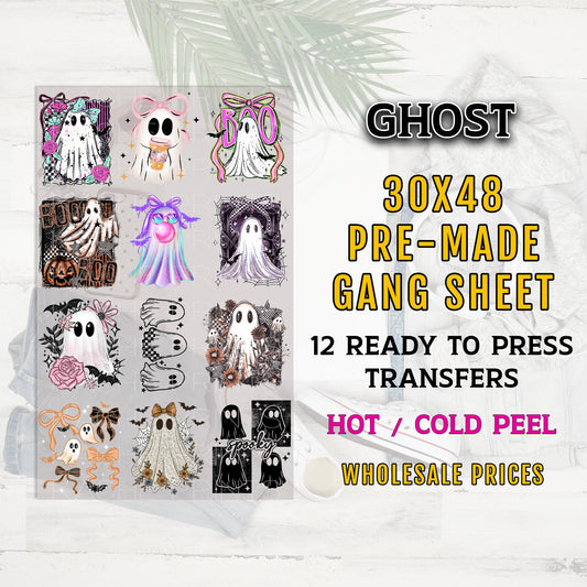 Ghosts DTF Gang Sheet, Halloween Premade Ready To Press Transfers for T-Shirts, Spooky Cute Ghosts, Witches DTF, Halloween Dtf Prints, Boo