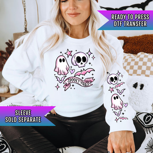 Spooky Vibes DTF Transfer, Halloween DTF Transfers Ready For Press, Ghost Dtf Prints, Heat Press Transfers, Direct To Film, Custom Transfers